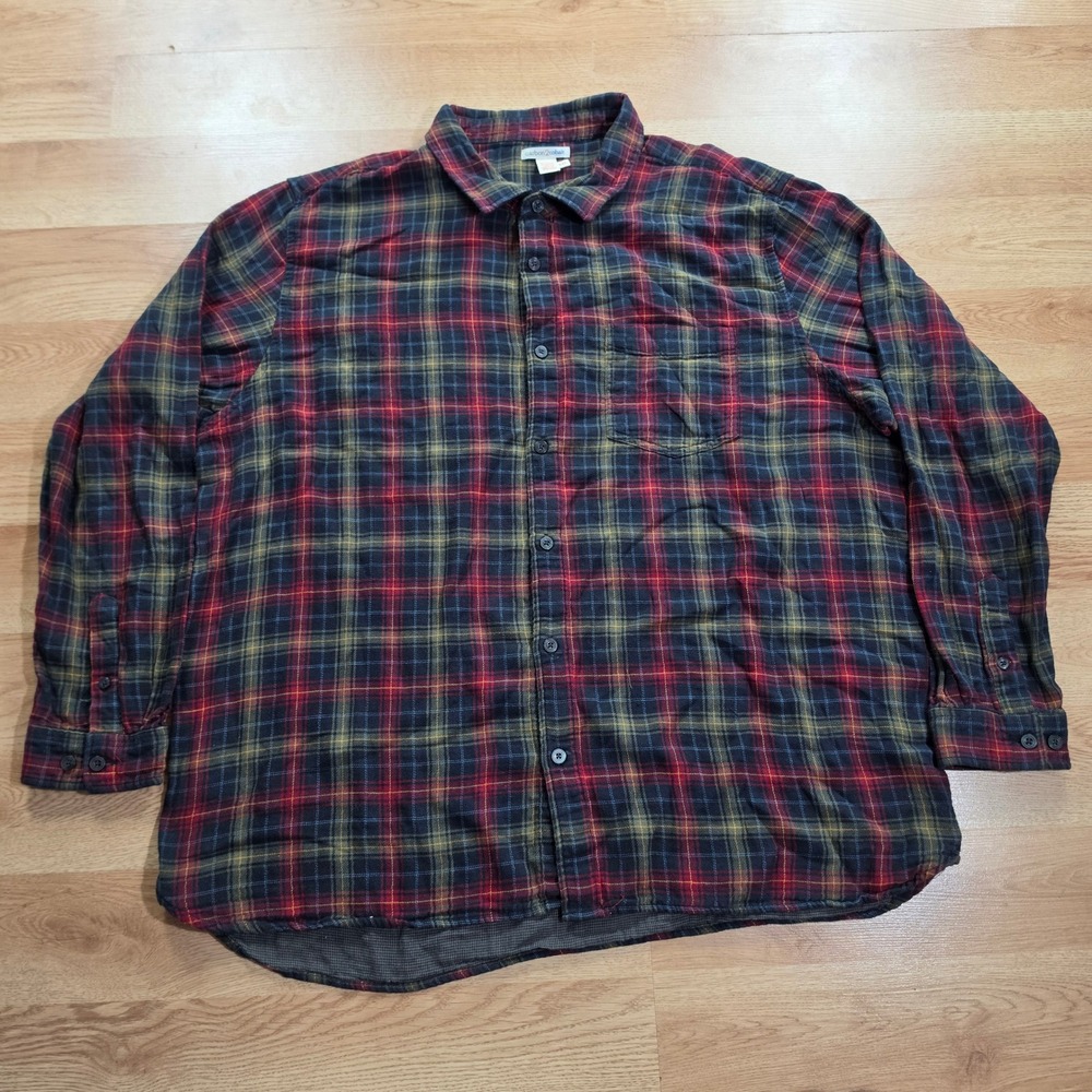 Carbon 2 Cobalt Plaid Button Down Shirt Mens XXL Long Sleeve Red Navy Olive